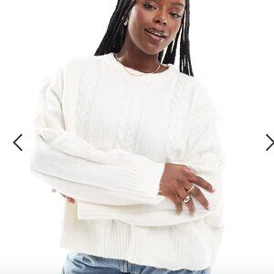 White Chunky Cable Crew Neck Sweater in Cream NWOT - 2XL